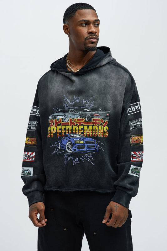 Tyson Speed Demons Boxy Hoodie - Black Wash