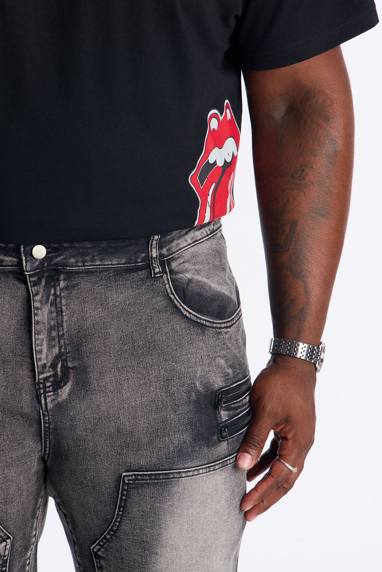 Stacked Skinny Flare Up To Me Carpenter Distressed Jean - Black Wash