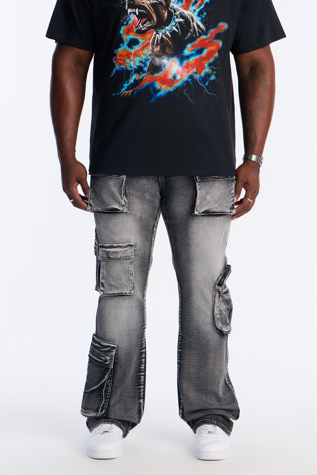 Stacked Skinny Flare Out And About Cargo Jean - Black Wash