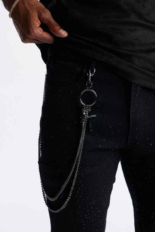 Love And Faith Layered Pendant Pant Chain - Gunmetal