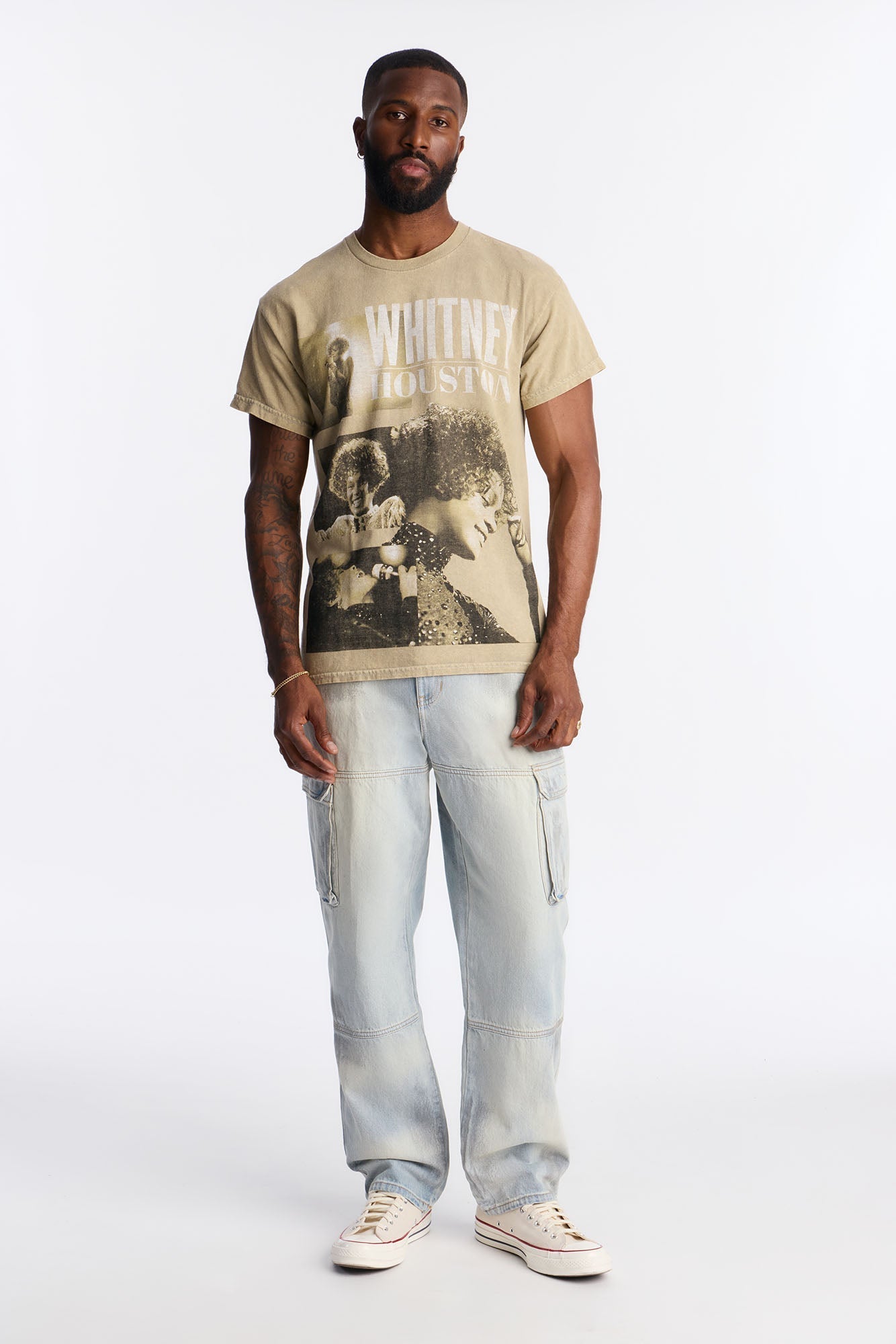 Whitney Houston Vintage Washed Short Sleeve Tee - Taupe
