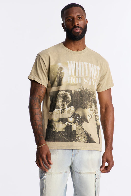 Whitney Houston Vintage Washed Short Sleeve Tee - Taupe
