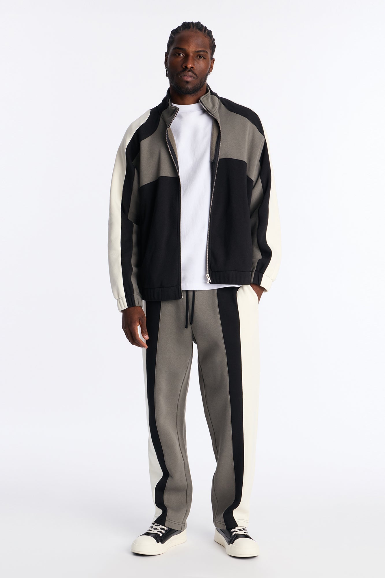 Paneled Fleece Straight Sweatpants - Multi Color