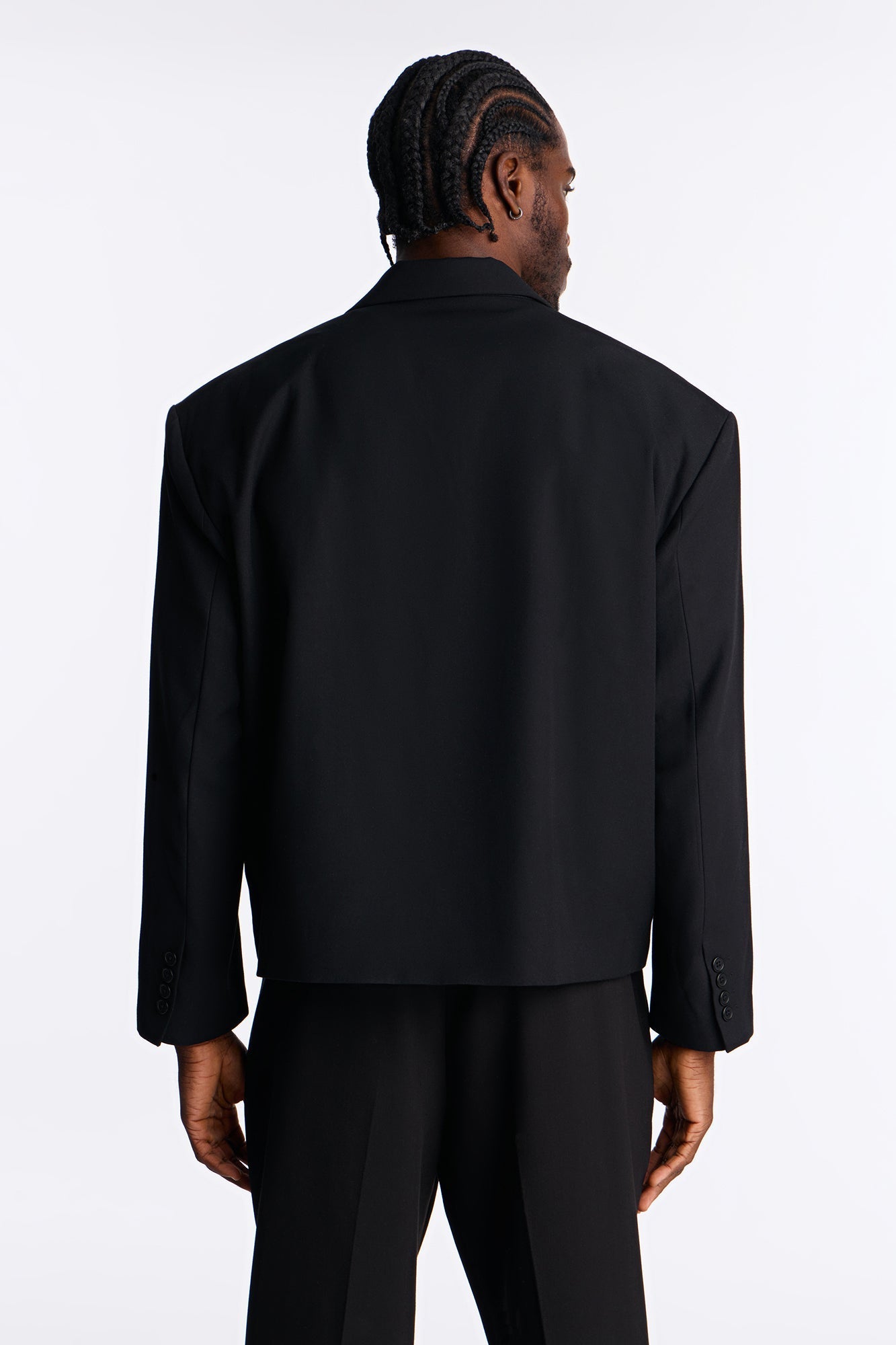 Cropped Peak Lapel Single Breasted Blazer - Black