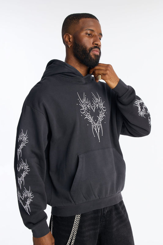 Tribal Hearts Rhinestone Hoodie - Black