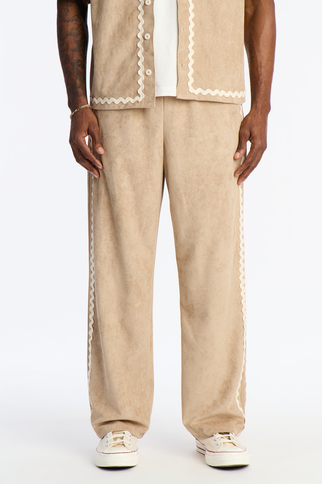 Baggy Stone Wash Story Contrast Suede Pant - Stone