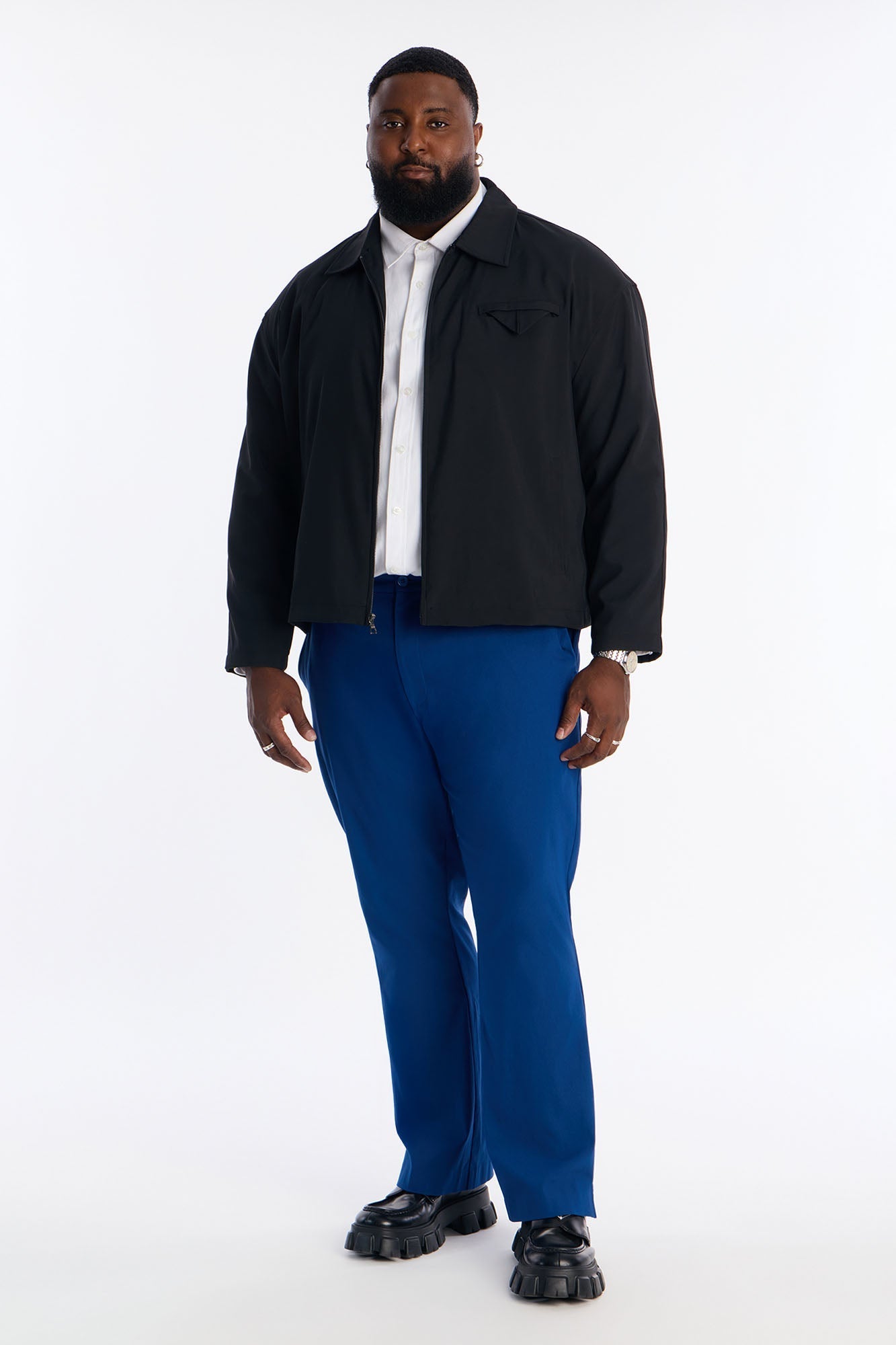 Slim Modern Gabardine Slit Flared Trouser - Navy