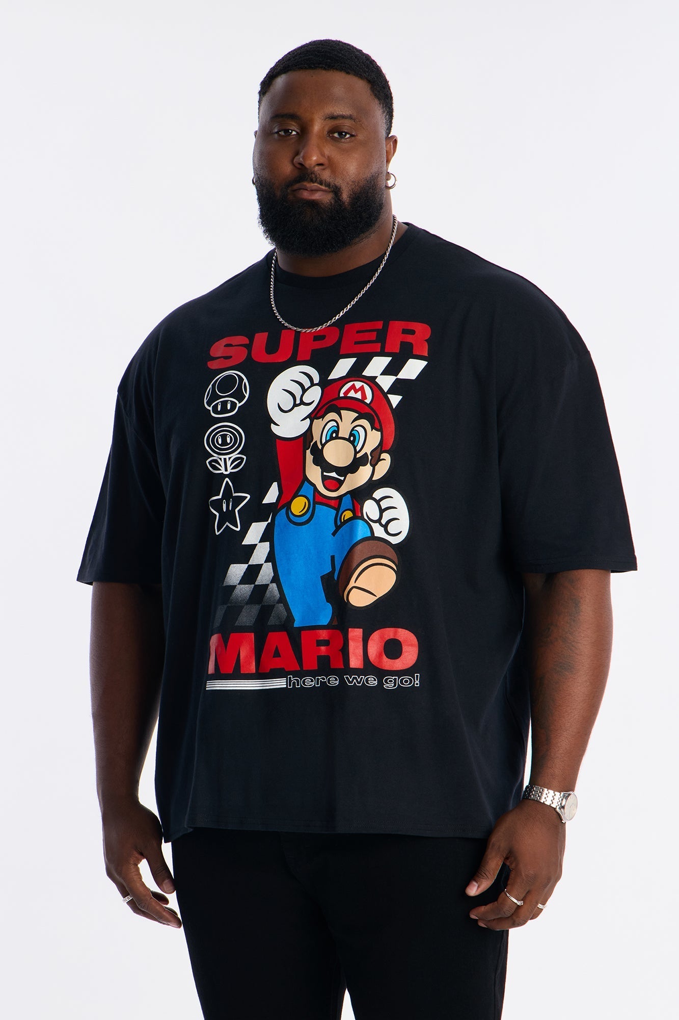 Super Mario Here We Go Boxy Short Sleeve Tee - Black