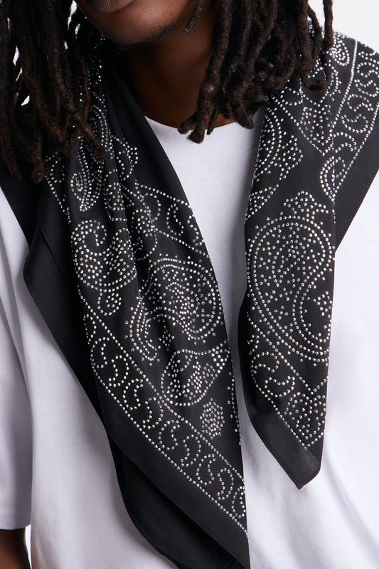 Rhinestone Embellished Paisley Bandana - Black