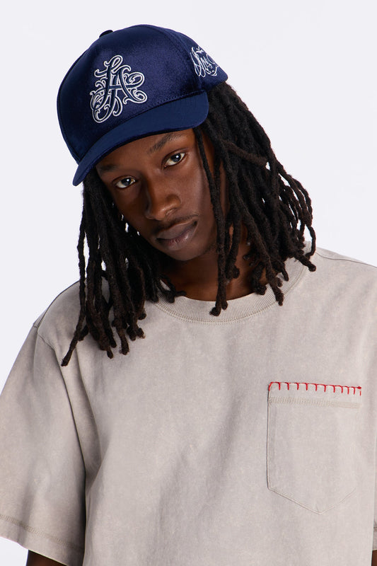 LA Tattoo Velvet Structured Snapback Hat - Navy