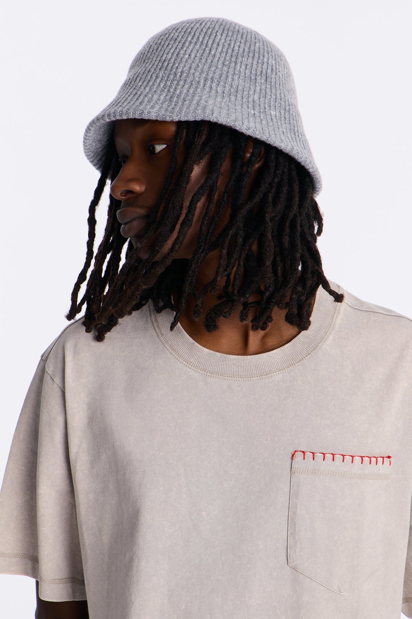 Rib Knit Bucket Hat - Grey