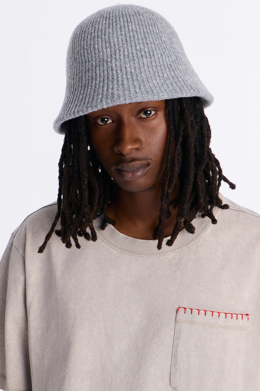 Rib Knit Bucket Hat - Grey