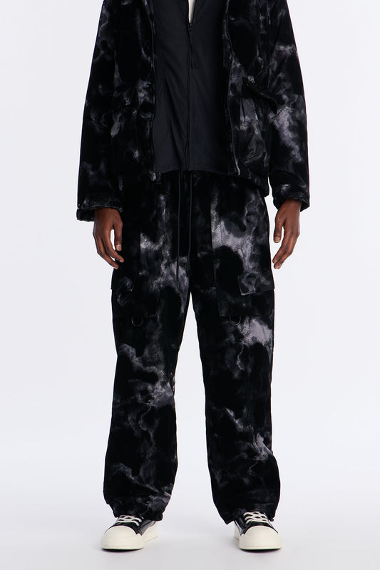 Baggy Flocked Marble Cargo Pant - Black