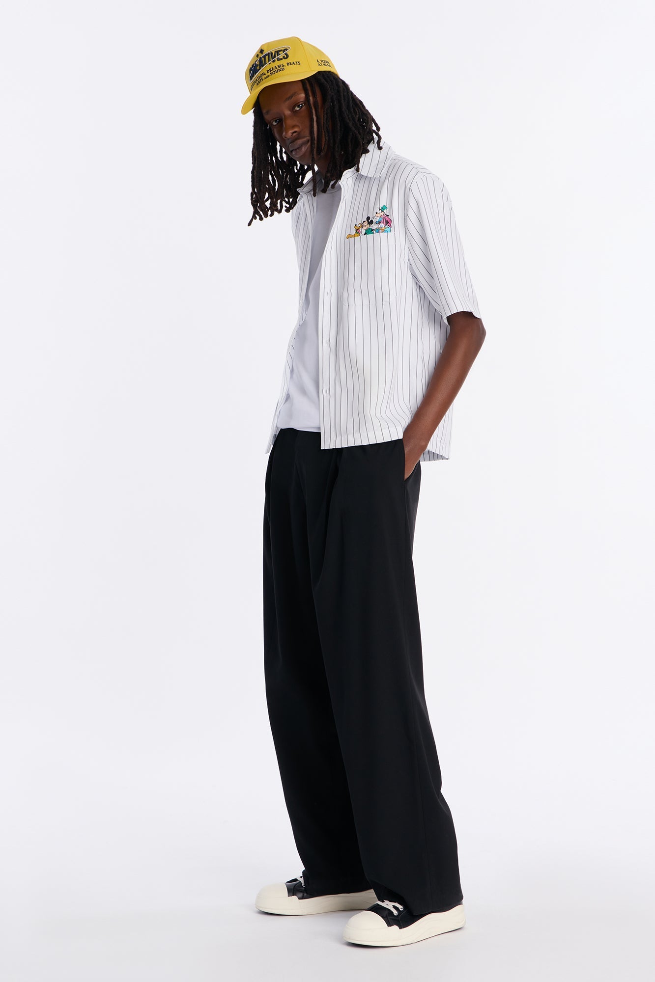 Disney Mickey And Friends Embroidery Button Up Shirt - White