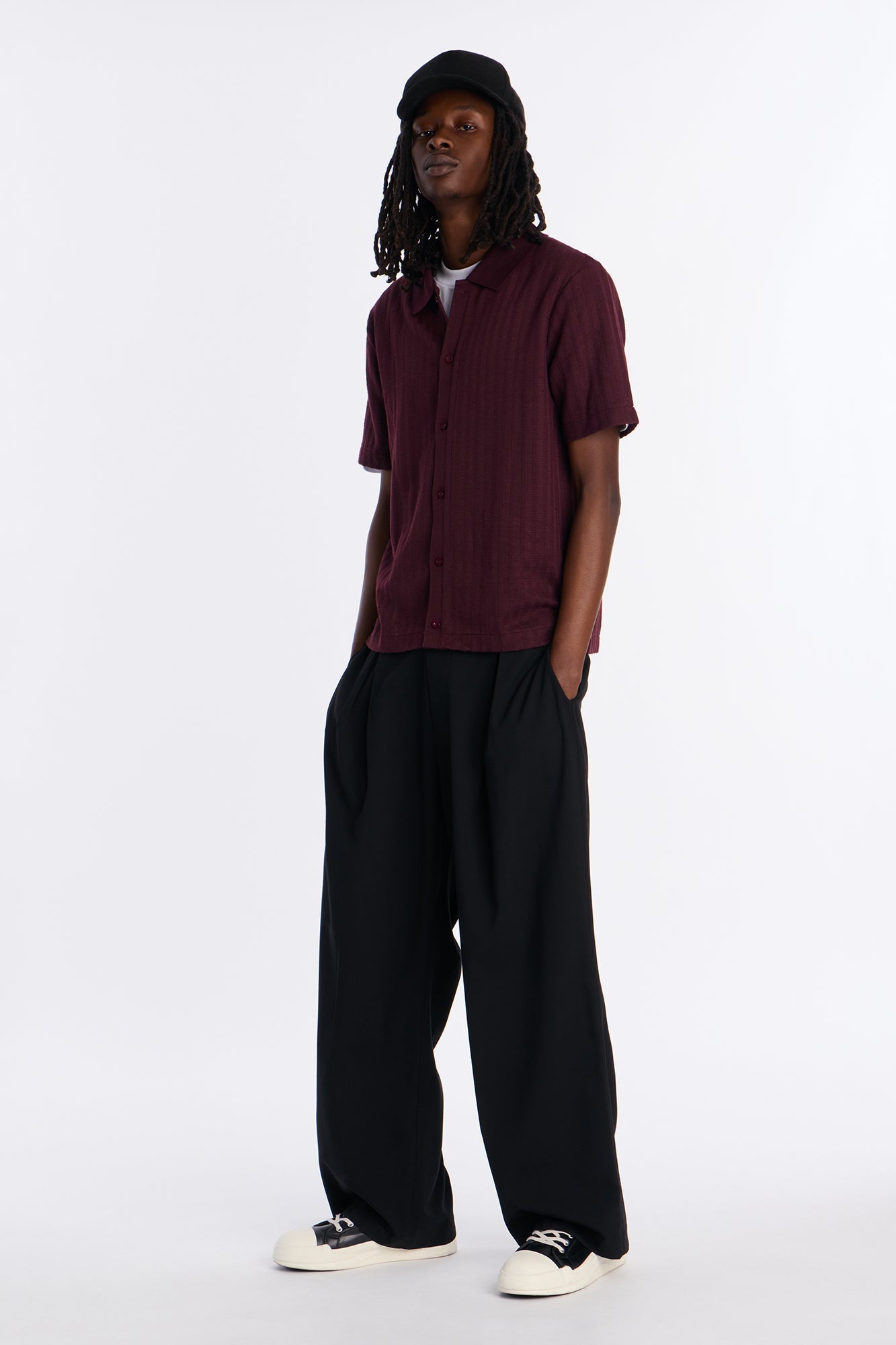 Shadow Button Striped Button Up - Burgundy