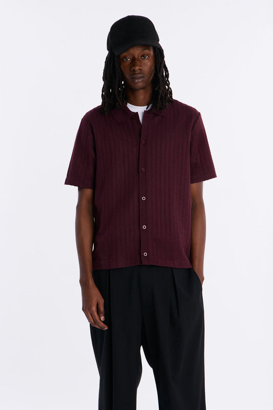 Shadow Button Striped Button Up - Burgundy