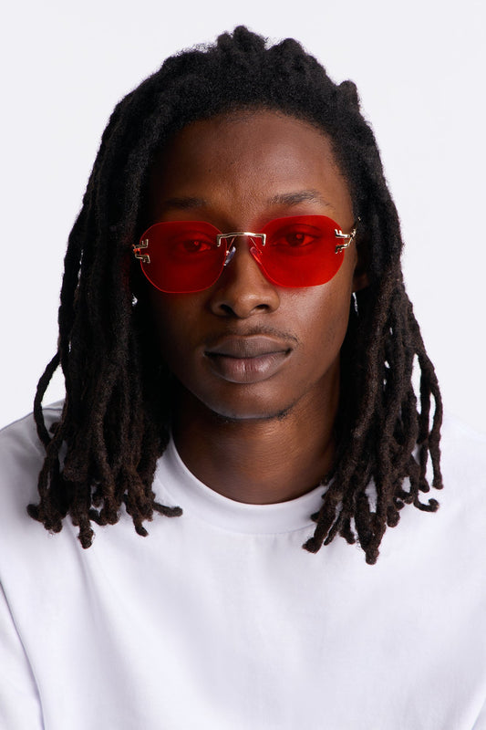 Oval Colored Lenses Metal Sunglasses - Gold/Red