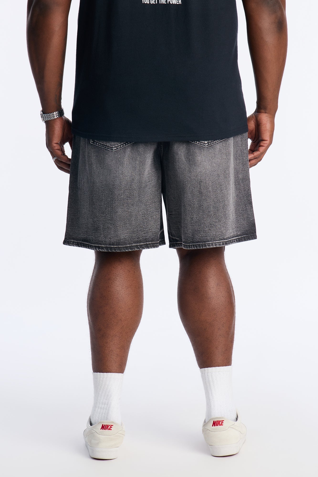 Relaxed Wish You Could Distressed Denim Shorts - Black Wash
