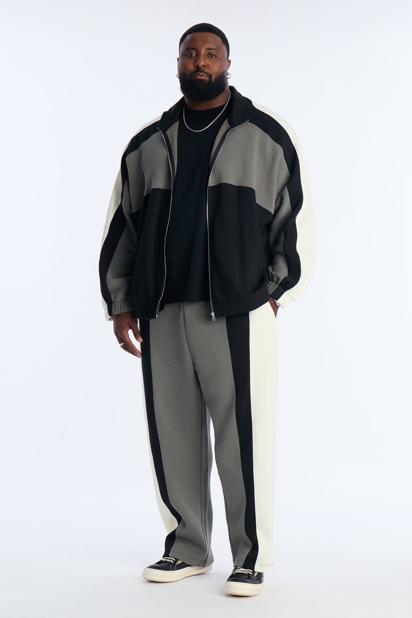 Paneled Fleece Straight Sweatpants - Multi Color