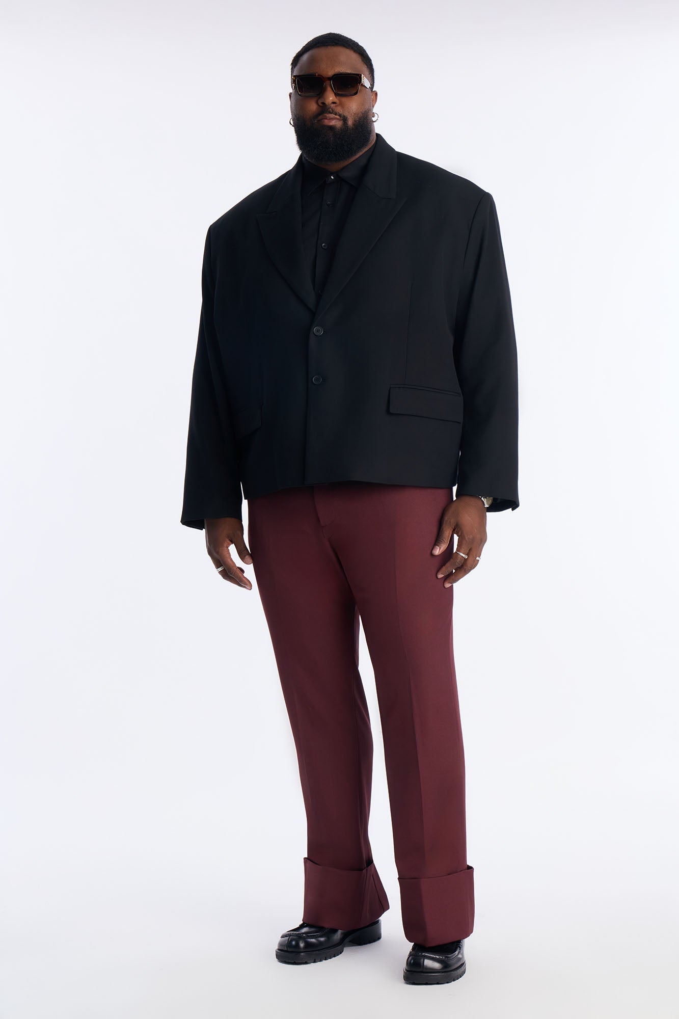 Cropped Peak Lapel Single Breasted Blazer - Black