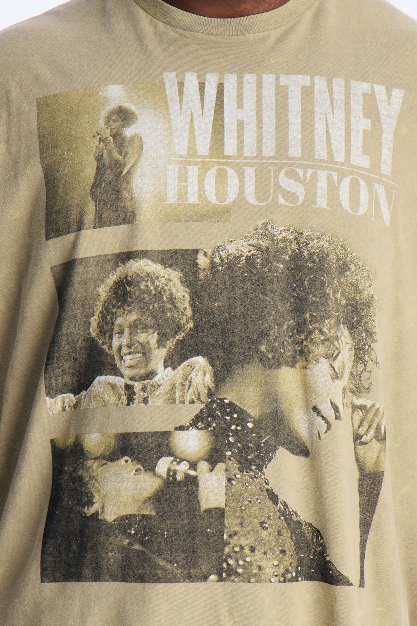 Whitney Houston Vintage Washed Short Sleeve Tee - Taupe