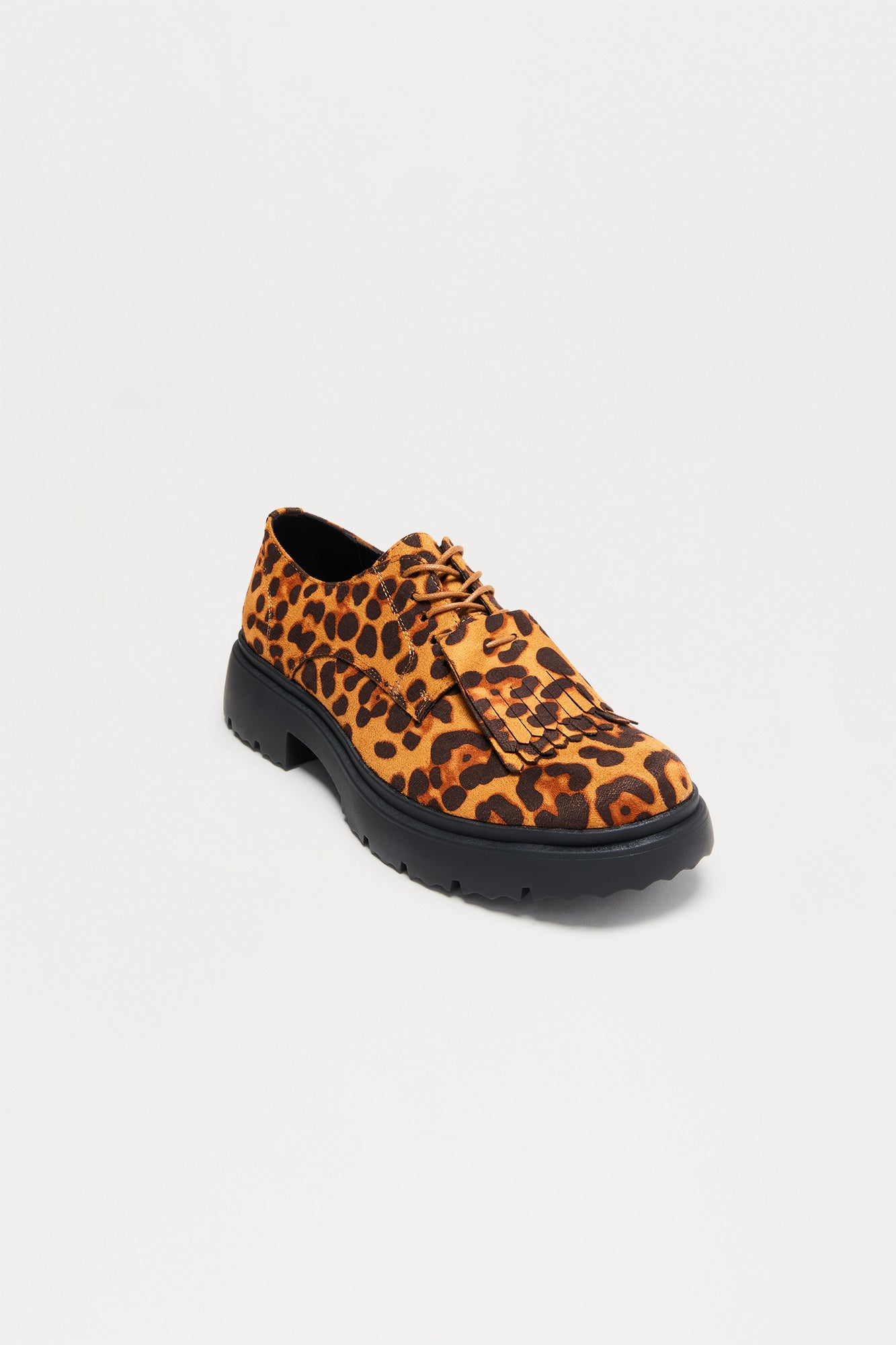 Faux Suede Leopard Chunky Lace Up Shoes - Tan/Multi