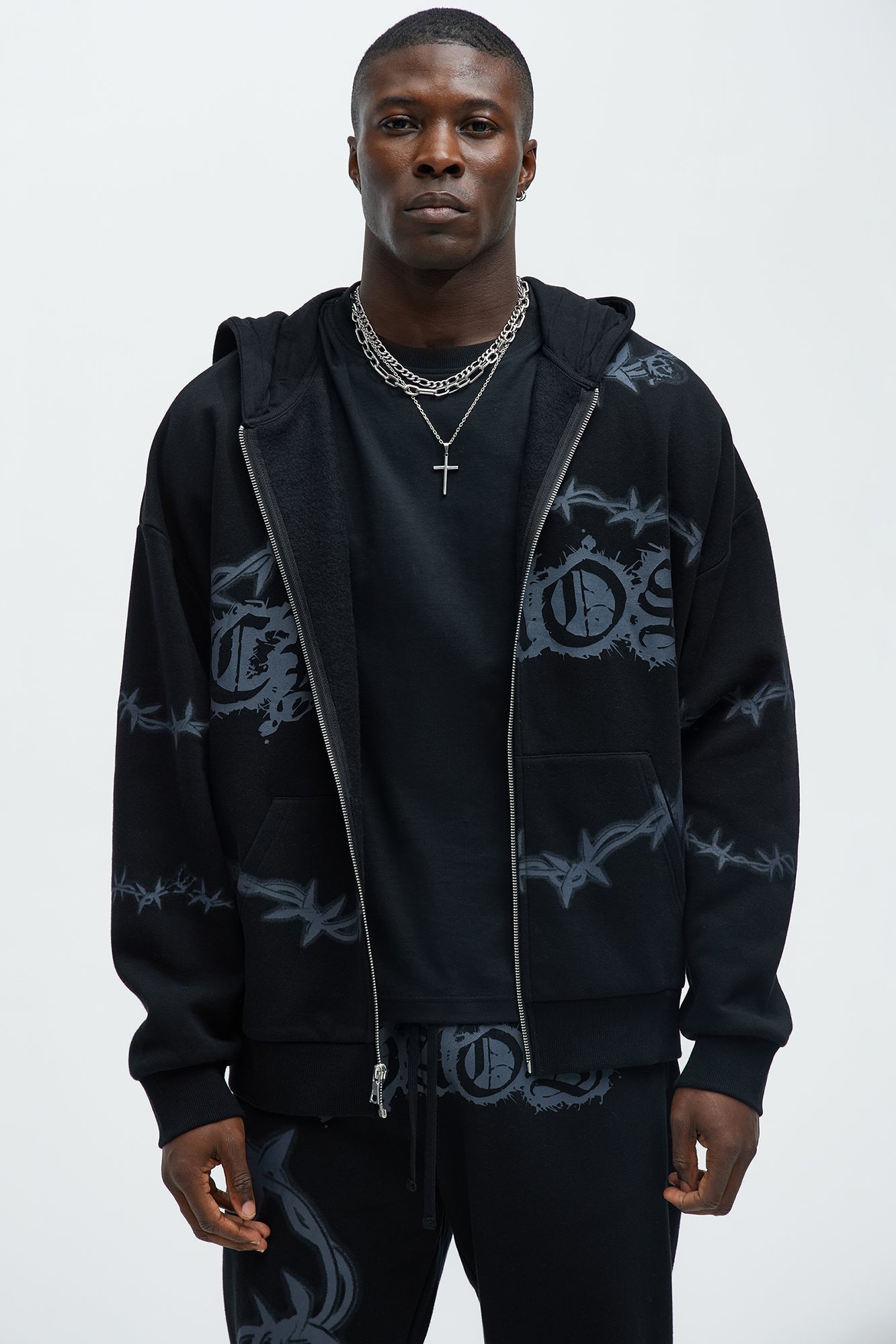 Tyson Chaos Oversized Zip Hoodie - Black