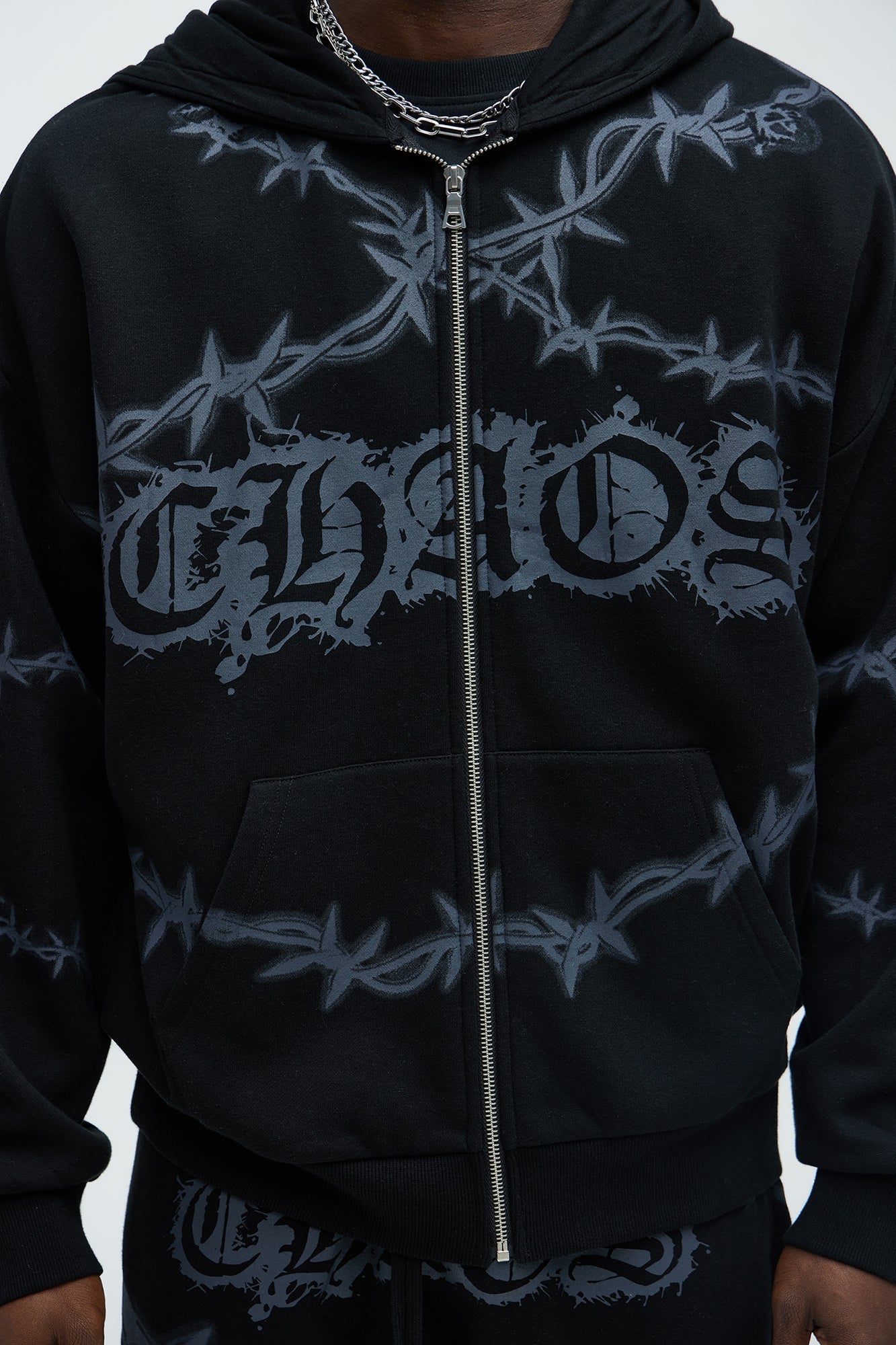 Tyson Chaos Oversized Zip Hoodie - Black