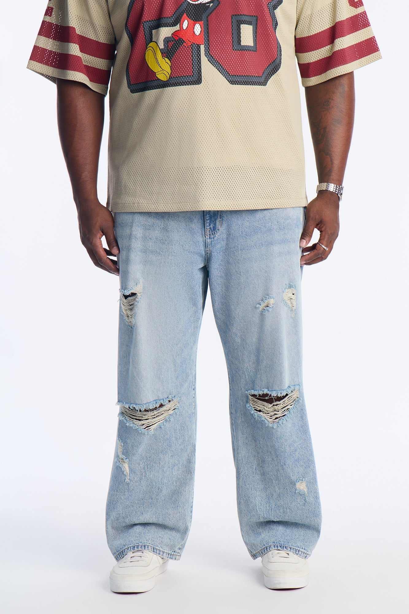Baggy On The Grind Destroyed Jean - Light Blue Wash