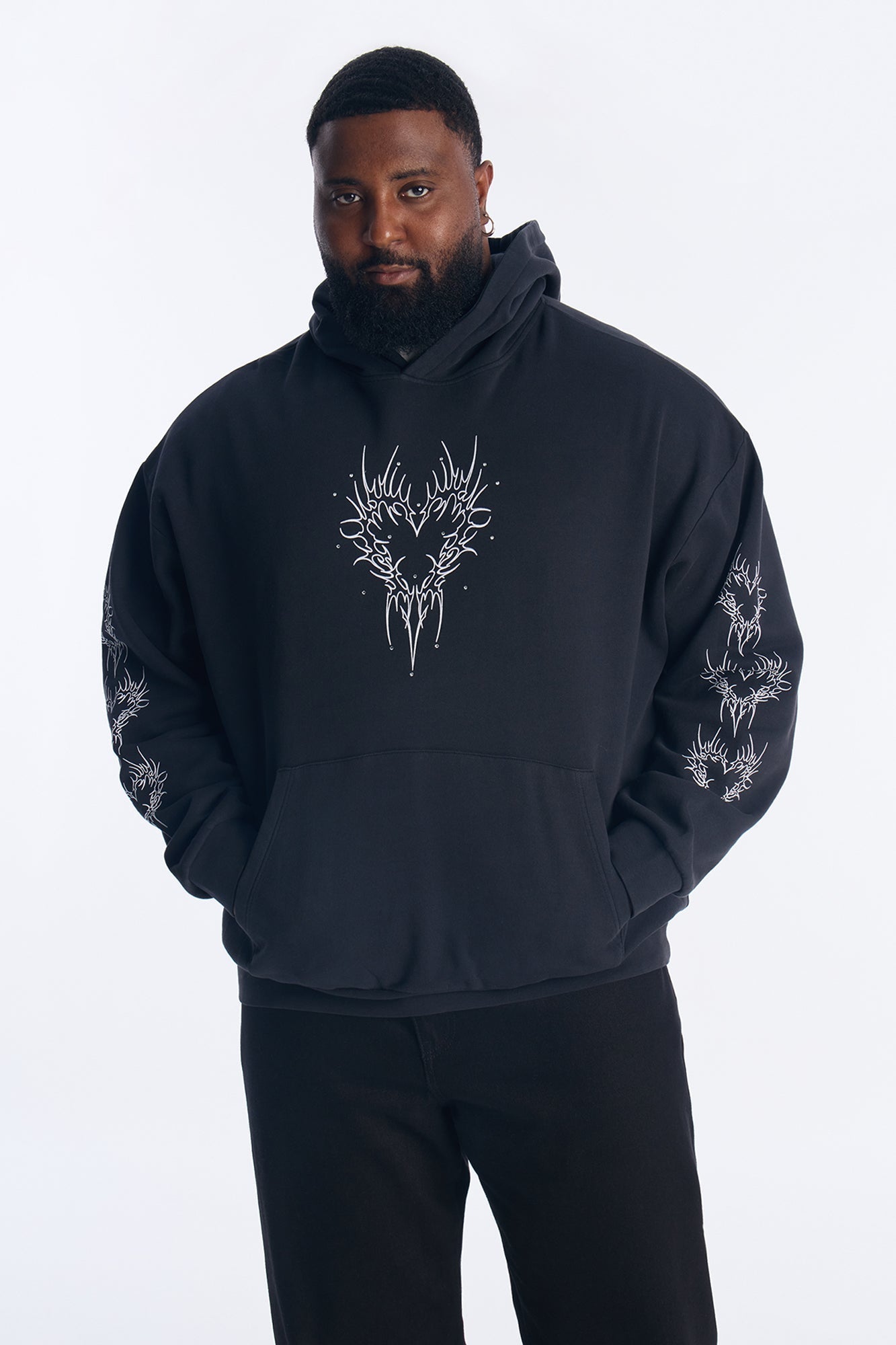 Tribal Hearts Rhinestone Hoodie - Black