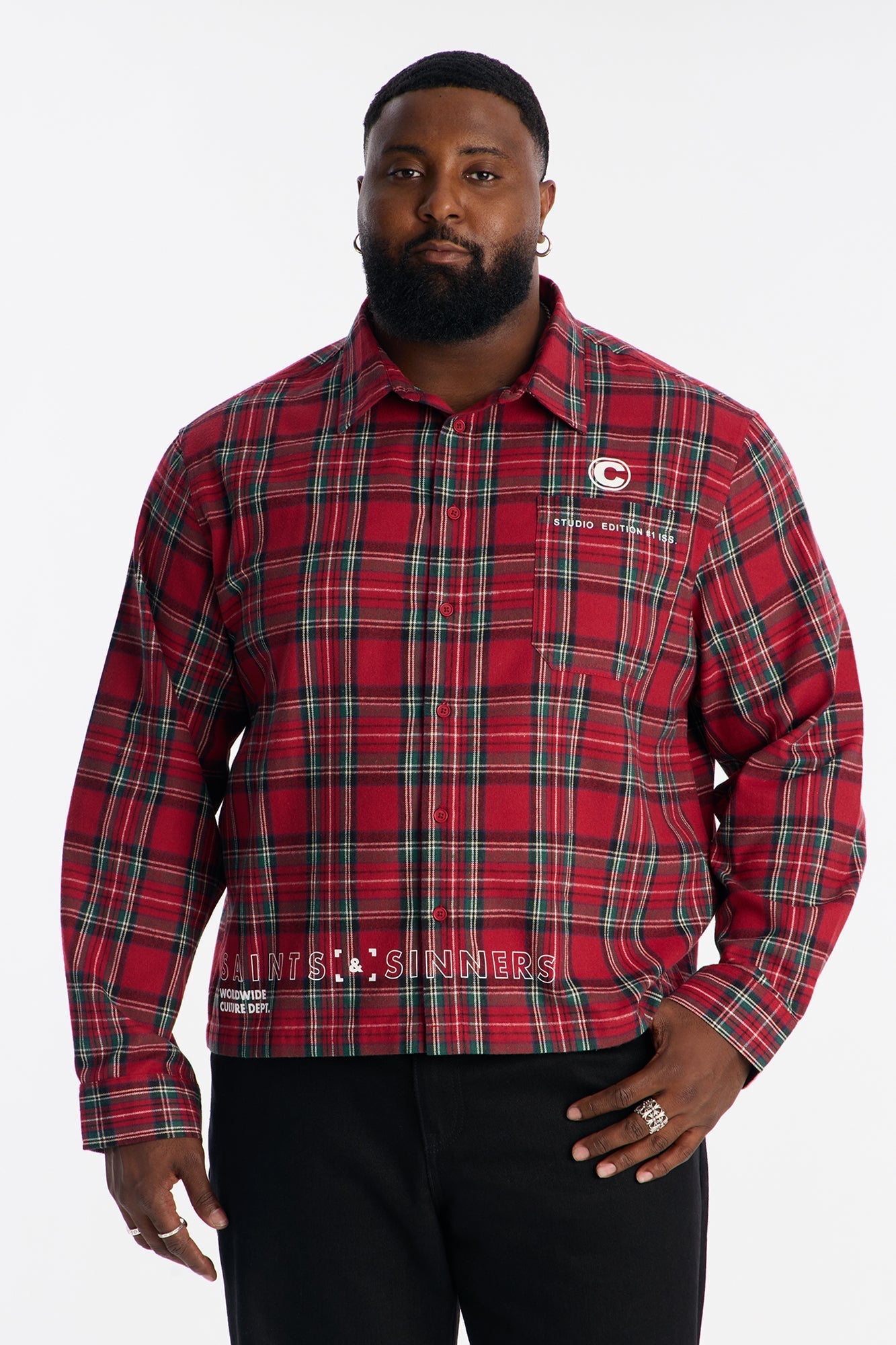 Cropped Culture Plaid Button Up Shirt - Red