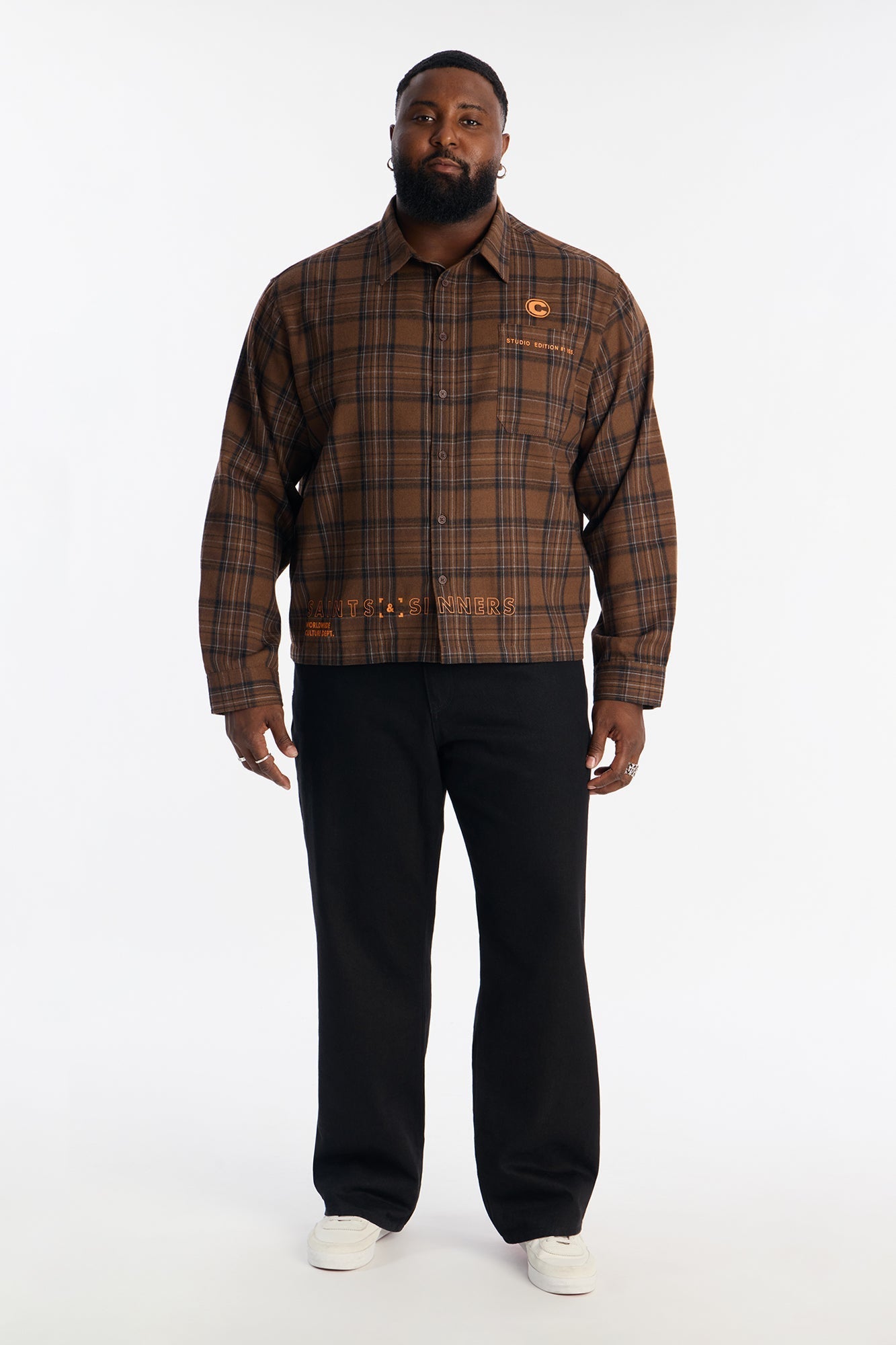 Cropped Culture Plaid Button Up Shirt - Brown