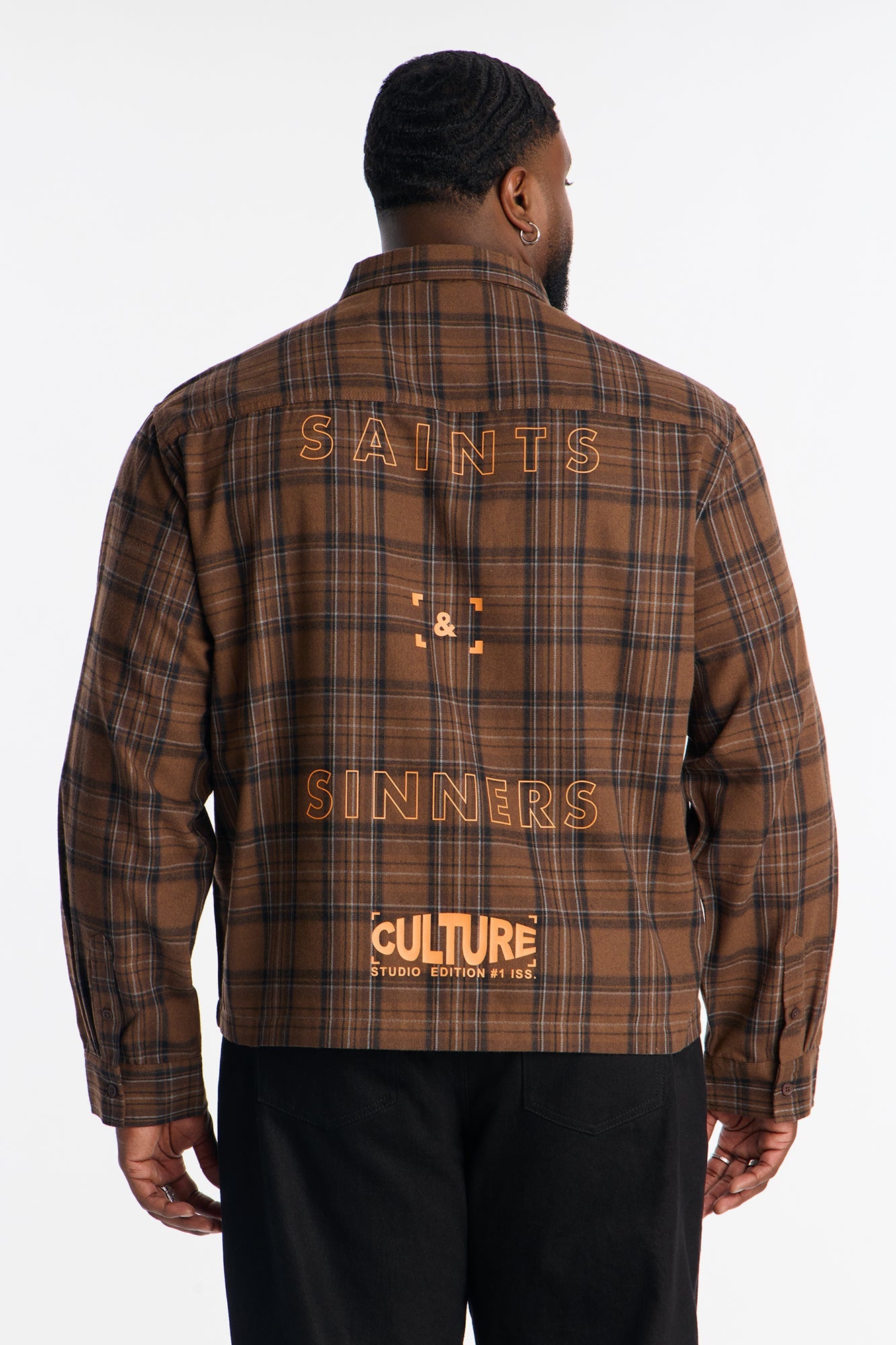 Cropped Culture Plaid Button Up Shirt - Brown