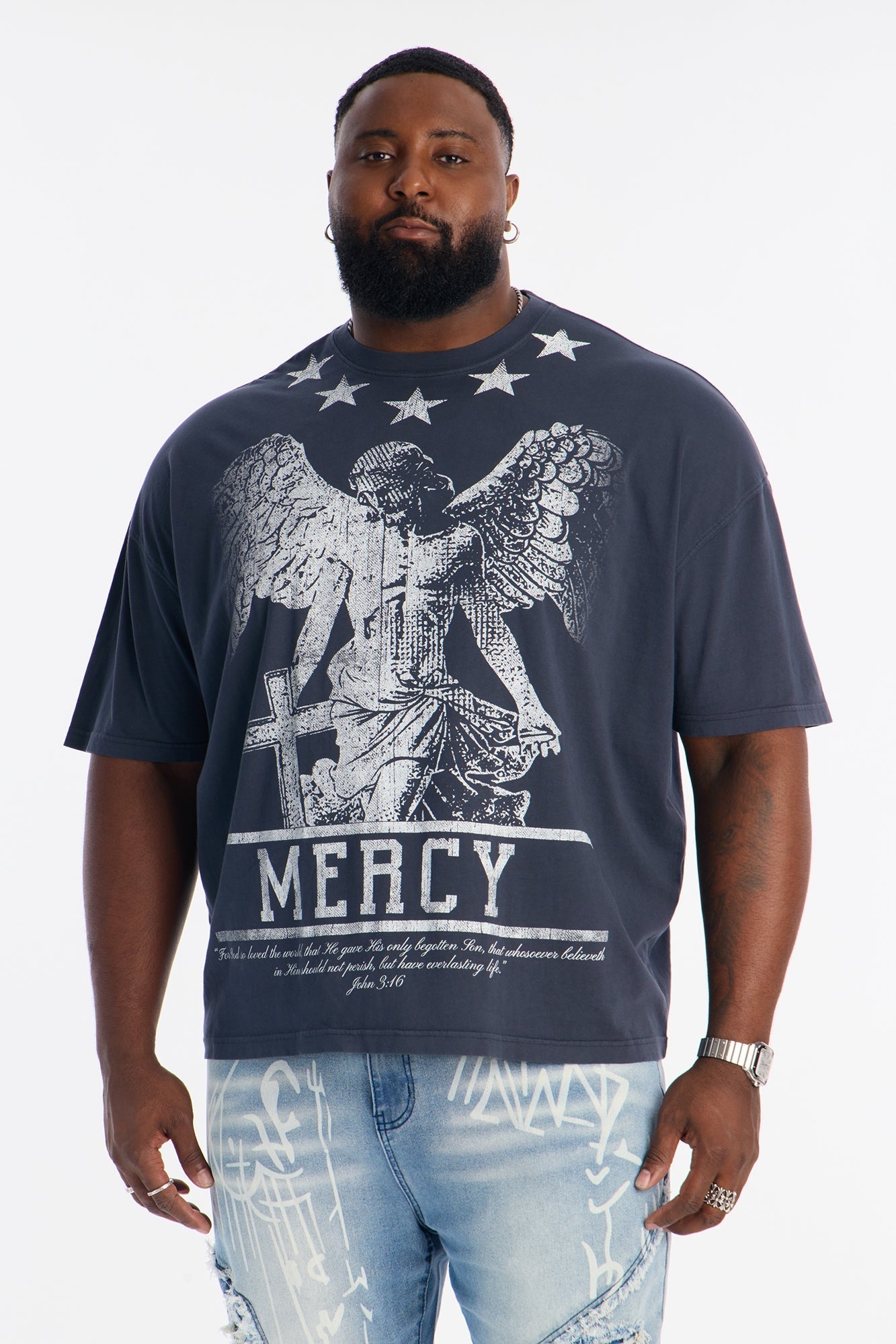 Mercy For All Oversized Short Sleeve Tee - Navy