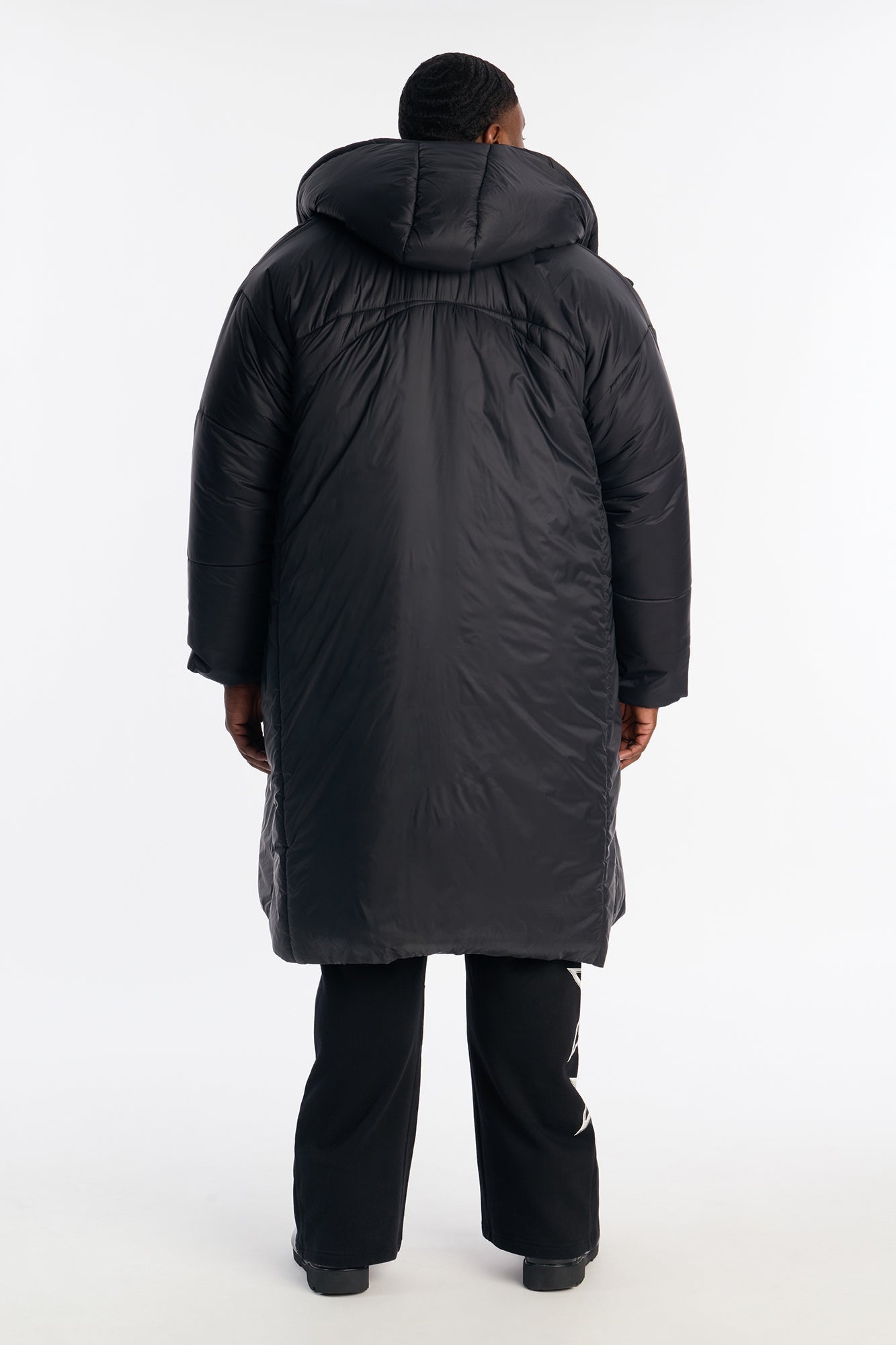 Hooded Oversized Exaggerated Wrap Long Puffer Jacket - Black