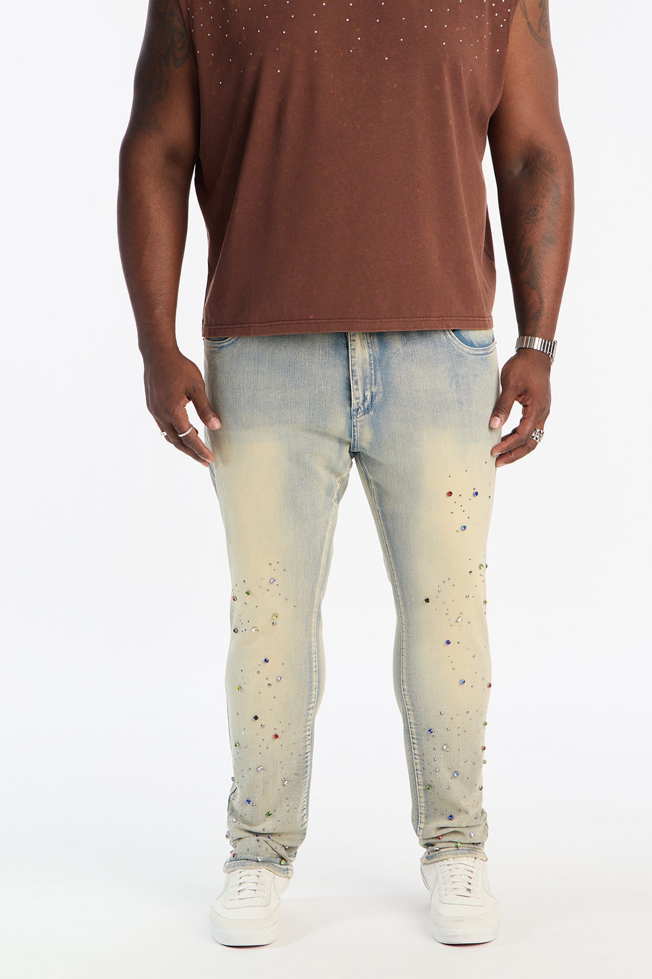 Stacked Skinny One Infinity Jeweled Jean - Light Wash