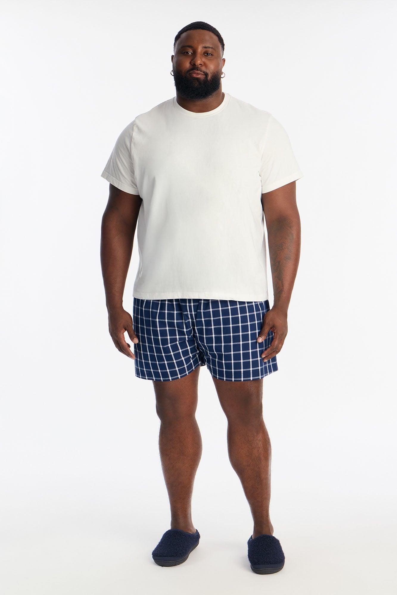 Subtle Plaid Cotton Boxer - Navy