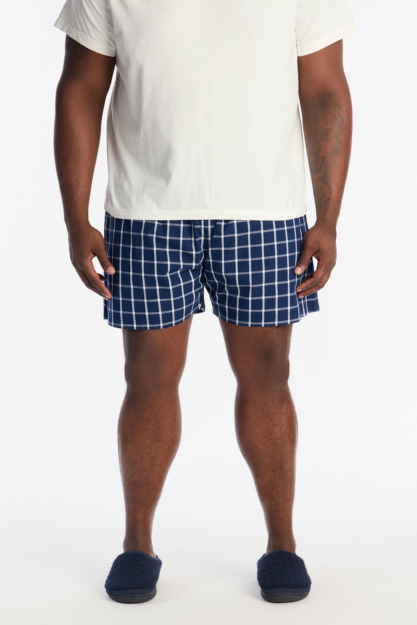 Subtle Plaid Cotton Boxer - Navy