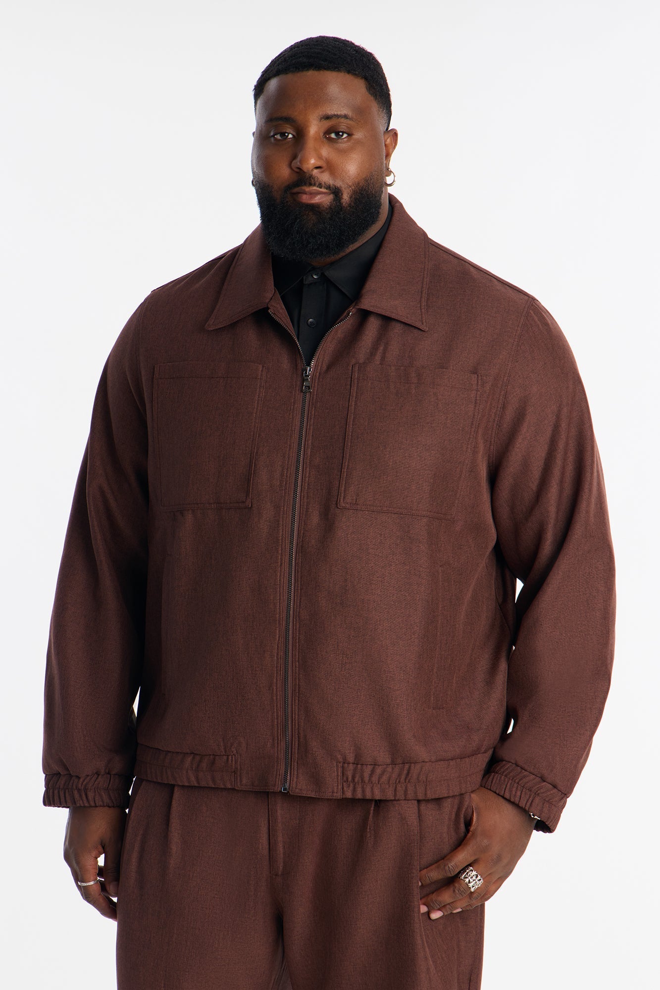 Relaxed Zip Tone Jacket - Brown