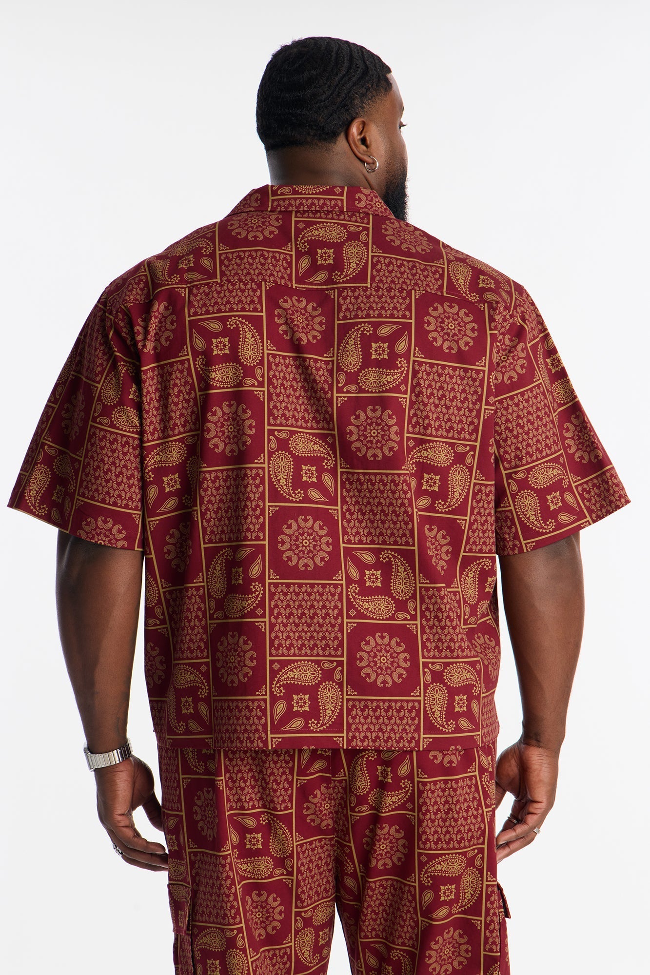 Clinton Hill Mosaic Button Up Shirt - Burgundy