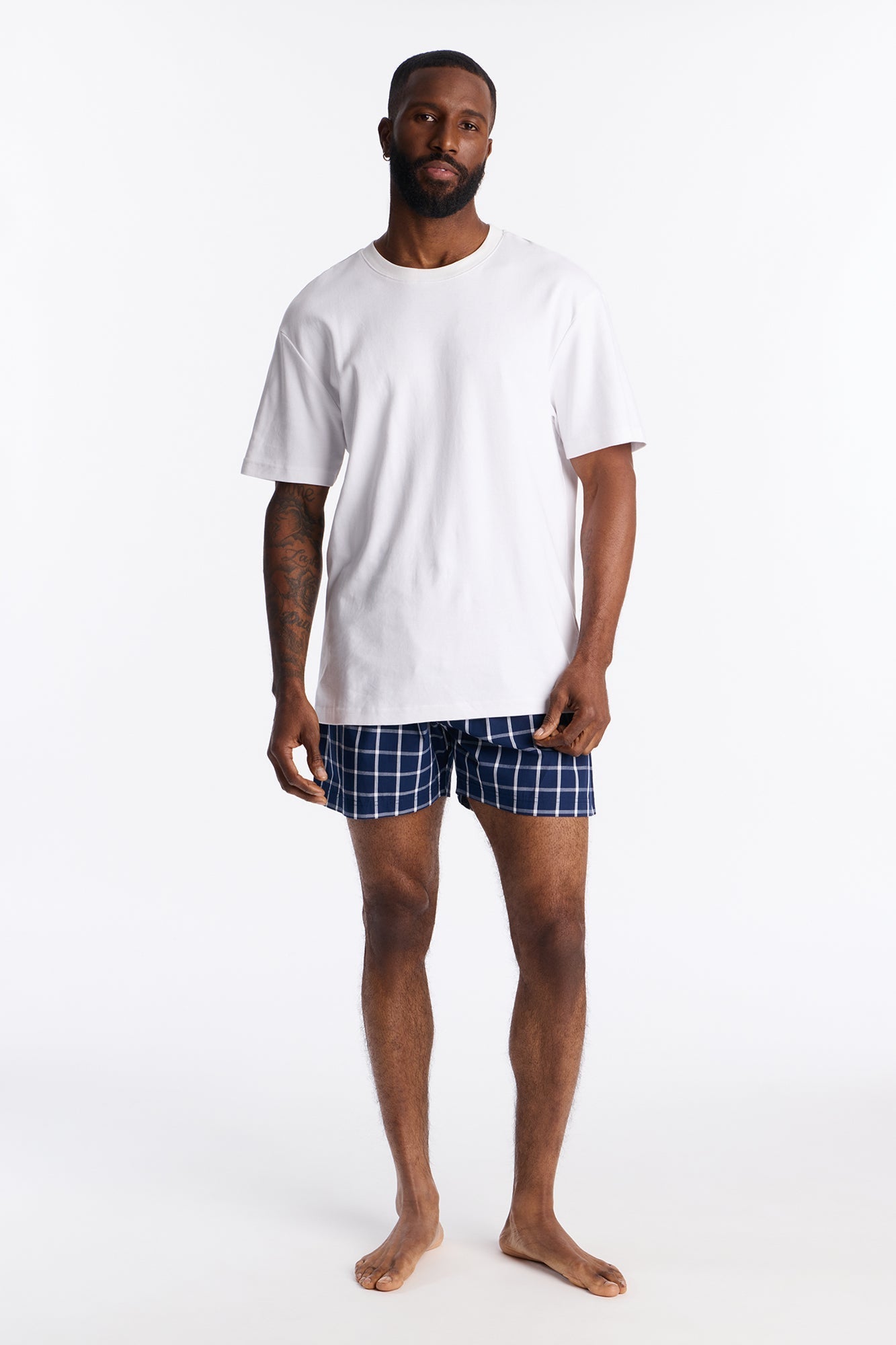 Subtle Plaid Cotton Boxer - Navy