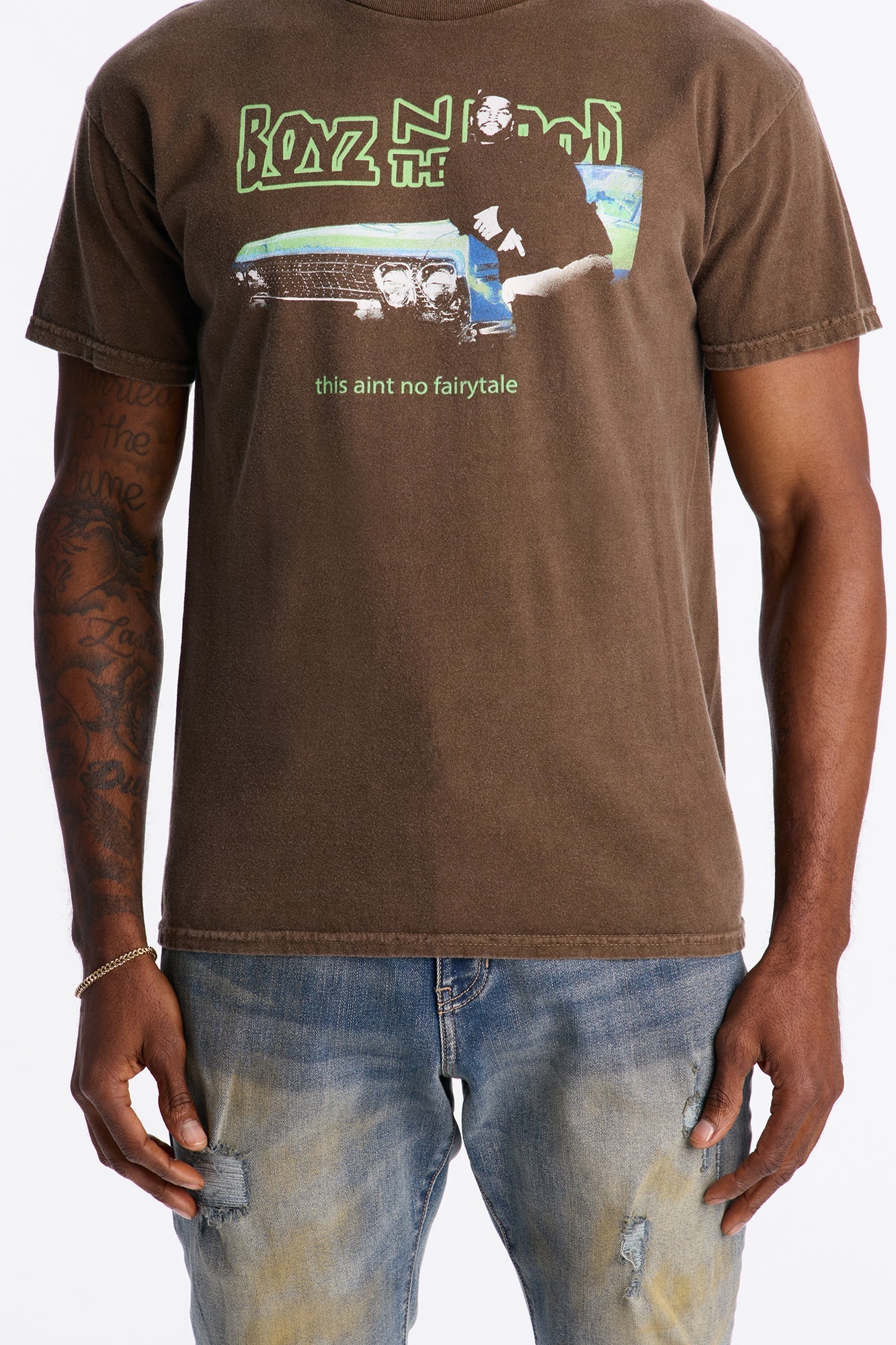 Boyz N The Hood Stop The Violence Vintage Washed Short Sleeve Tee - Chocolate