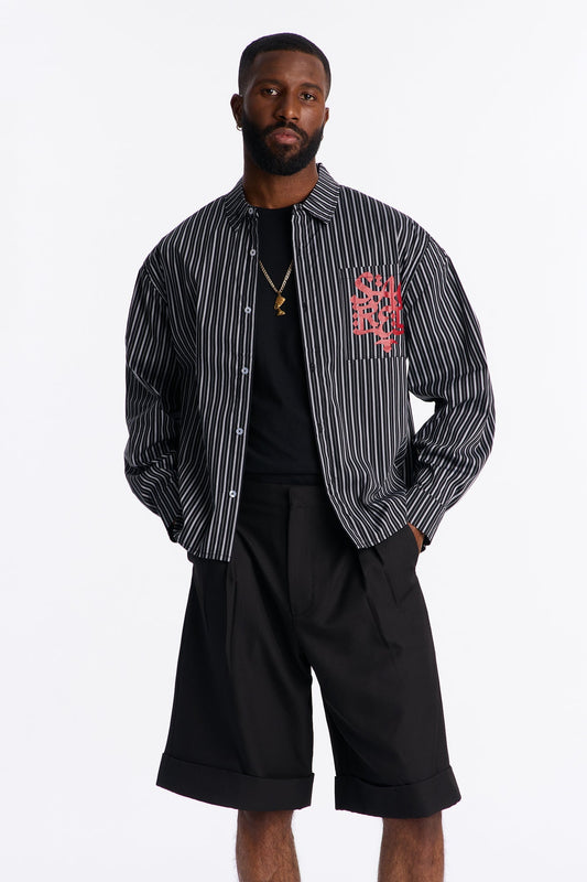 Santos Striped Button Up Shirt - Black/combo