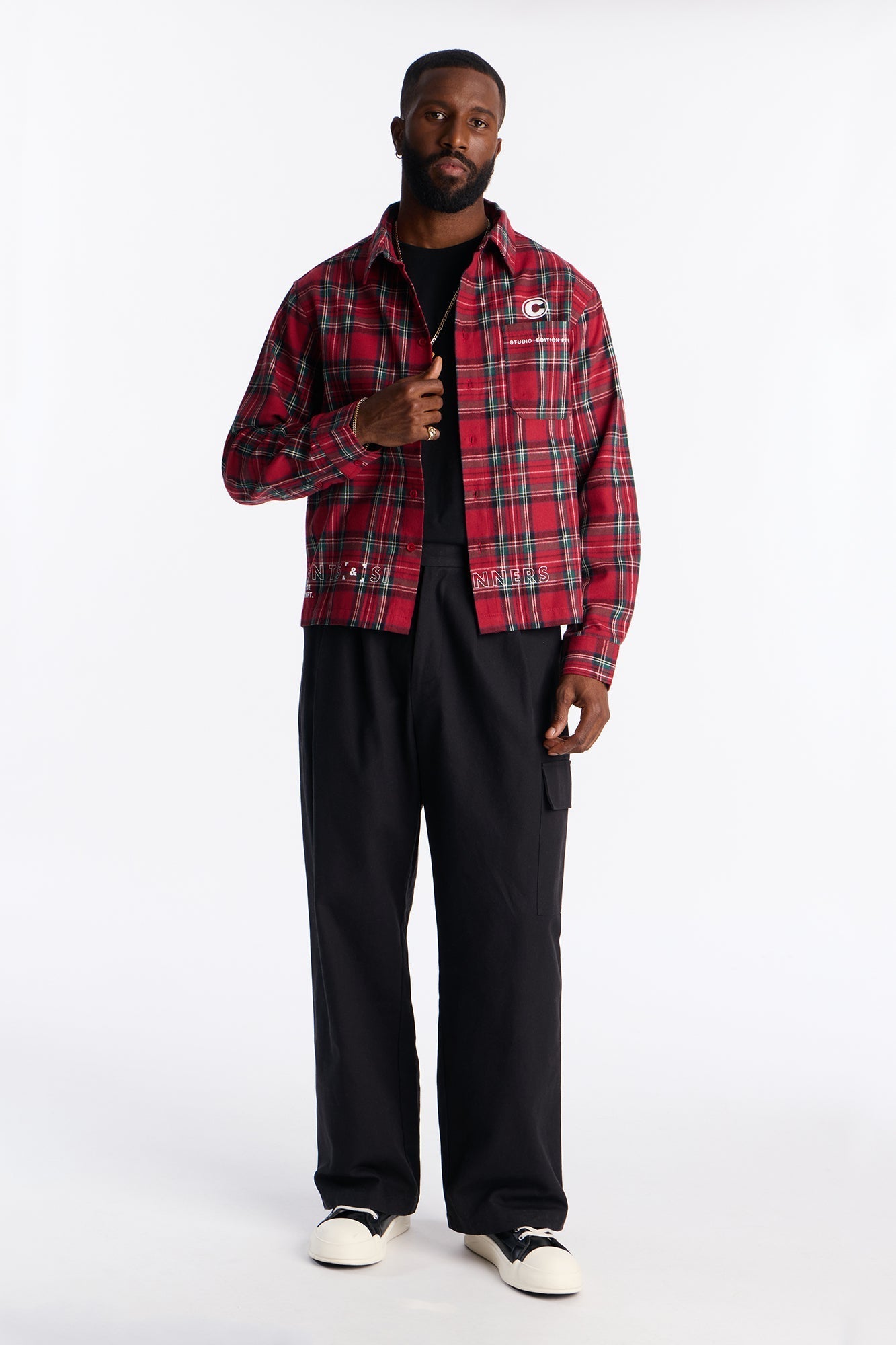 Cropped Culture Plaid Button Up Shirt - Red