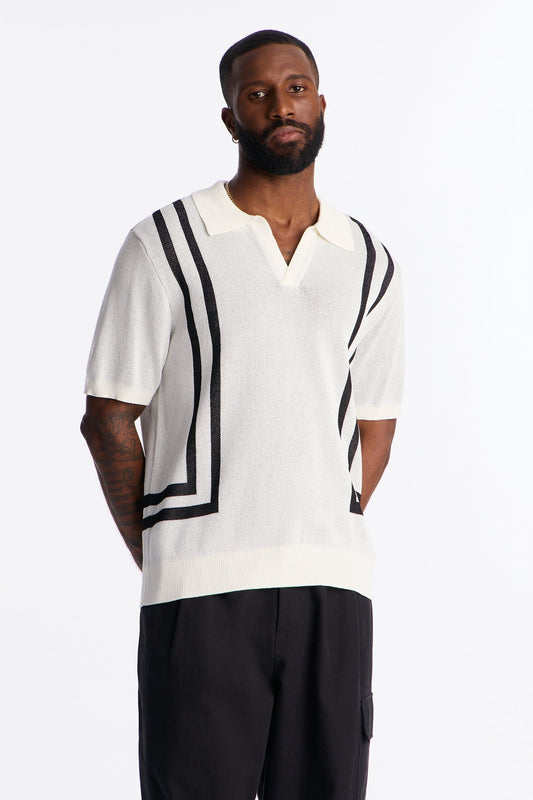 Seeing Lines Knit Johnny Collar Shirt - White