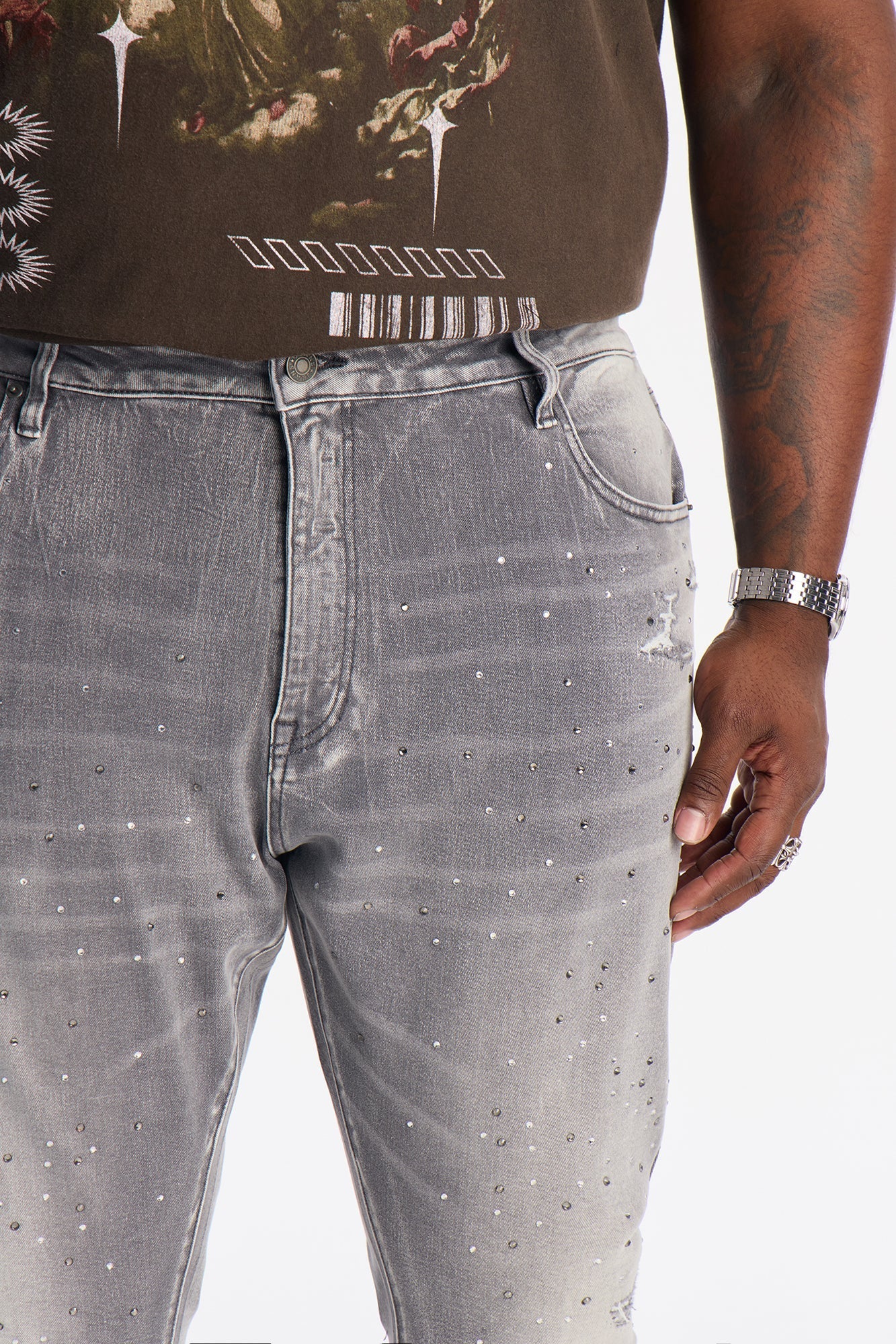 Stacked Skinny Froster Drip Jean - Grey