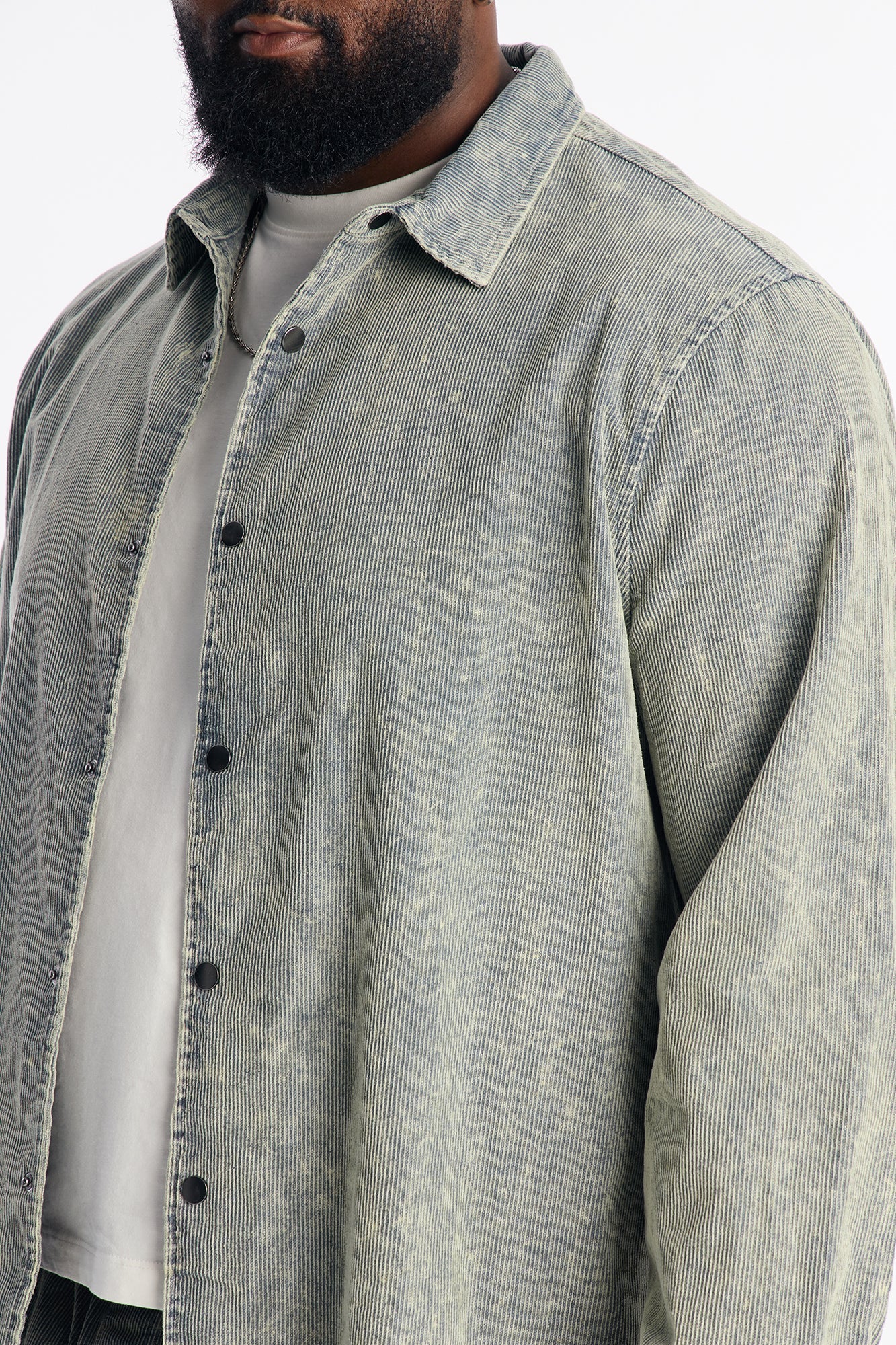 Chi Town Corduroy Button Up Shirt - Blue Wash