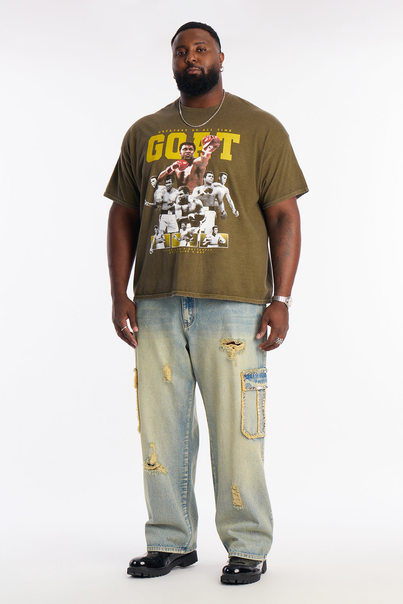 Oversized Muhammad Ali Greatest Of All Time Short Sleeve Tee - Olive