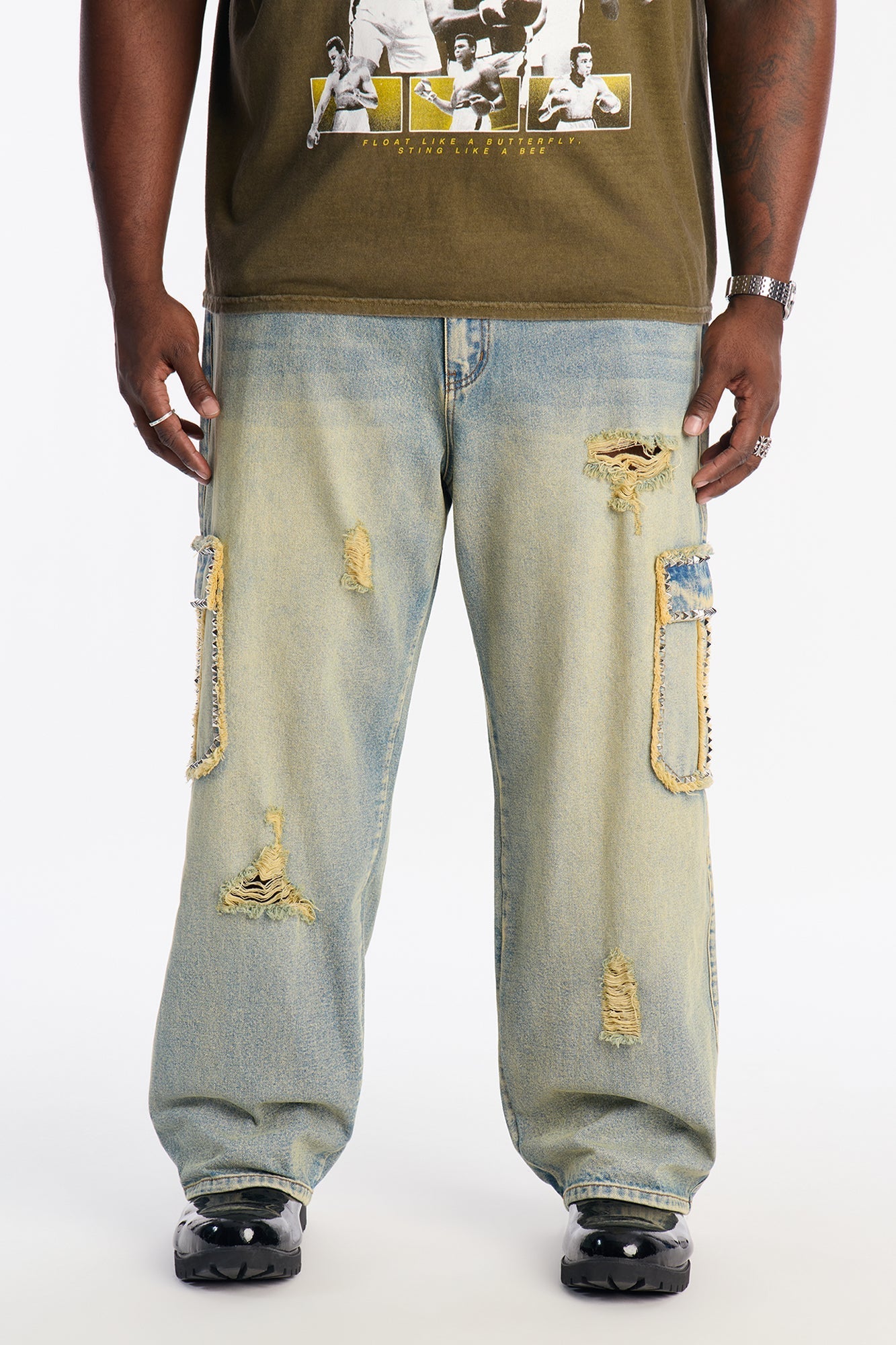 Baggy Studded Way Cargo Jean - Vintage Wash