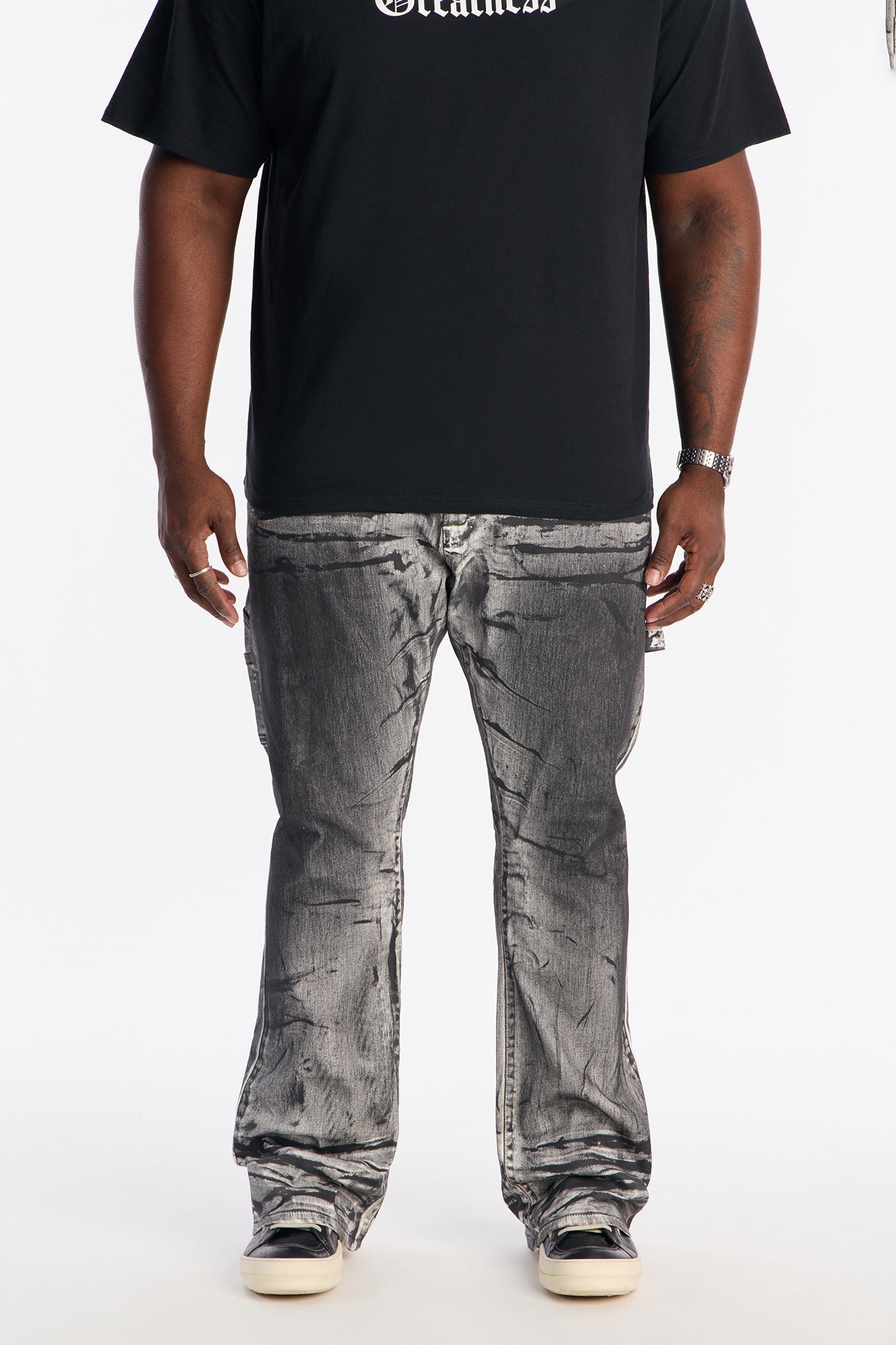 Stacked Skinny Flare Marble Vice Jean - Black/White